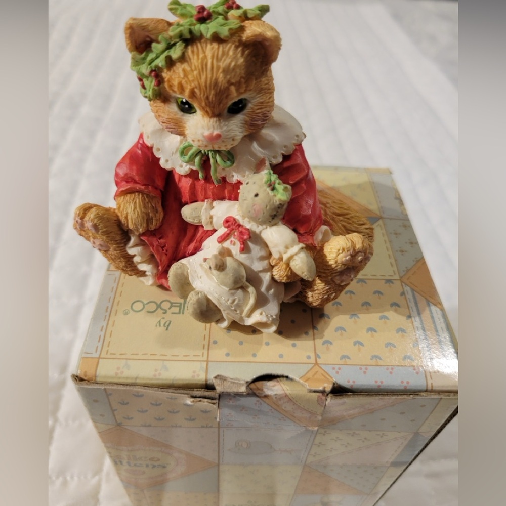 VTG 1993 Enesco Calico Kittens "Dressed In Our Holiday Best" Christmas Festive